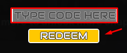 The "Type Code Here" box and REDEEM button in Skibi Defense 3.5