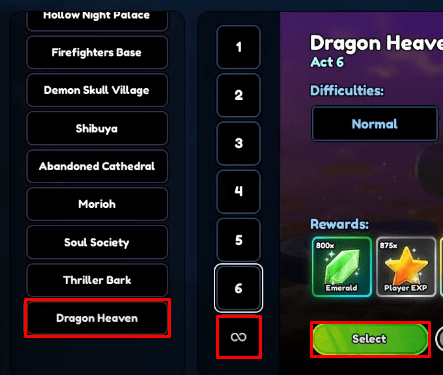 Anime Last Stand Dragon Heaven Infinite mode selection