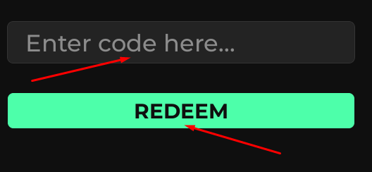 Enter code here box and REDEEM button to redeem codes in VB26