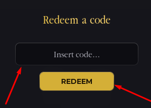 The Insert code... box and REDEEM button in 1984 Utopia