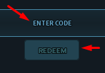 The "Enter Code" box and REDEEM button in Saber Arena