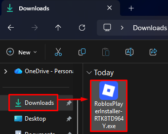 Windows' Downloads folder and the Roblox Player Installer app