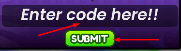 Enter code here!! box and SUBMIT button to redeem codes in Lowball