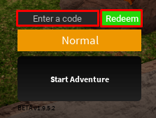 Barry the Hiker enter codes box and redeem button