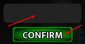 Text box and CONFIRM button to redeem codes in Ophelia