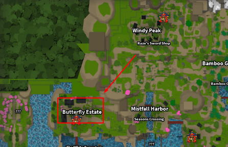 The map showing Butterfly Estate in Slayers 2