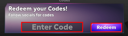 Tower Defense RNG enter codes box and redeem button