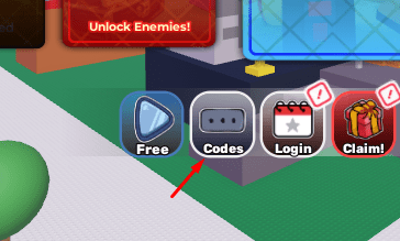 Codes button to open the redeem codes interface
