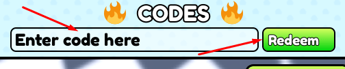 Enter code here box and Redeem button to redeem codes in Open Fast Food Orders!