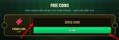 The ENTER CODE box and ACTIVATE button in CASER