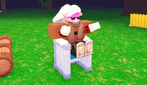 My character sitting on an icy throne in 99 Nights in the Forest
