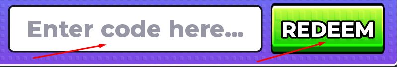 Enter code here box and REDEEM button to redeem codes in +1 Pickaxe Swing for Eggs