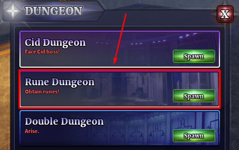 The "Rune Dungeon" option in Sailor Piece