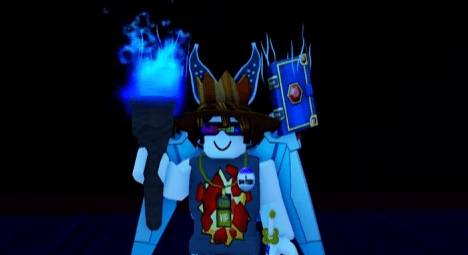 A character holding the Hellfire Torch in Blox Fruits