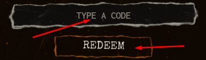 TYPE A CODE box and REDEEM button to use codes in Holloway: She Hears