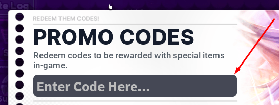 The Enter Code Here... box in Anime Ascendants
