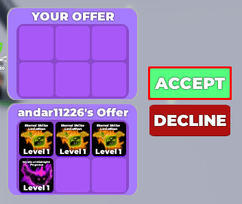 Ninja Legends trade accept button