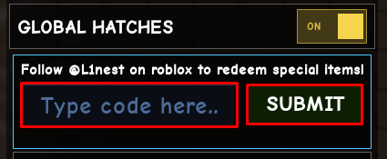 Garden Clicker enter codes box and submit button