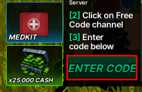 Super Soldiers enter codes box
