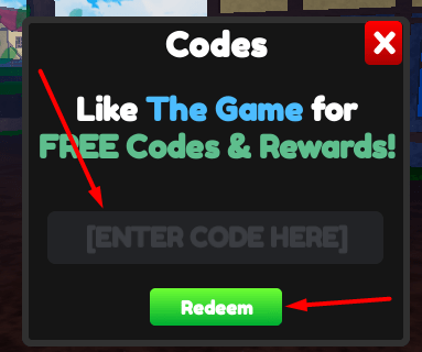 The [ENTER CODE HERE] box and Redeem button in Anime Limitless