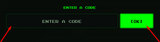 The ENTER A CODE box and [OK] button in feed the pit
