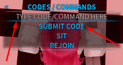 The TYPE CODE/COMMAND HERE box and SUBMIT CODE button in Ro-Ghoul