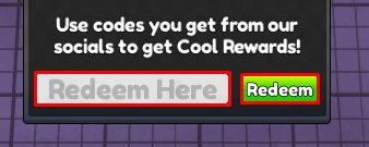 Open Baggage enter codes box and redeem button