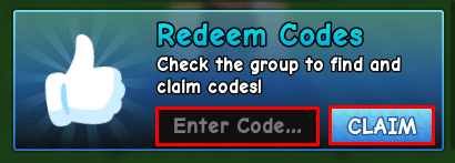 Your Tycoon enter codes box and claim button