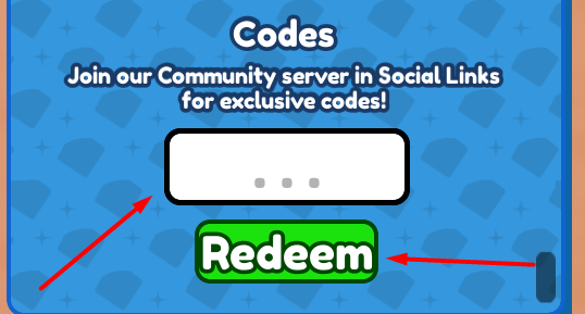 The ... box and Redeem button in Multiverse Tower Defense