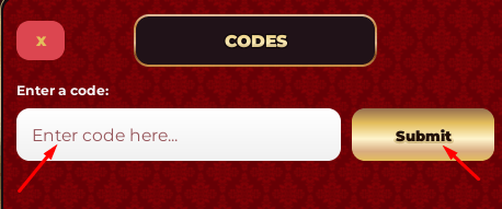 The "Enter code here" box and Submit button in HAZBIN HOTEL: Hell's Fortune