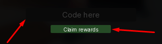 The Code here box and Claim rewards button in Song RNG