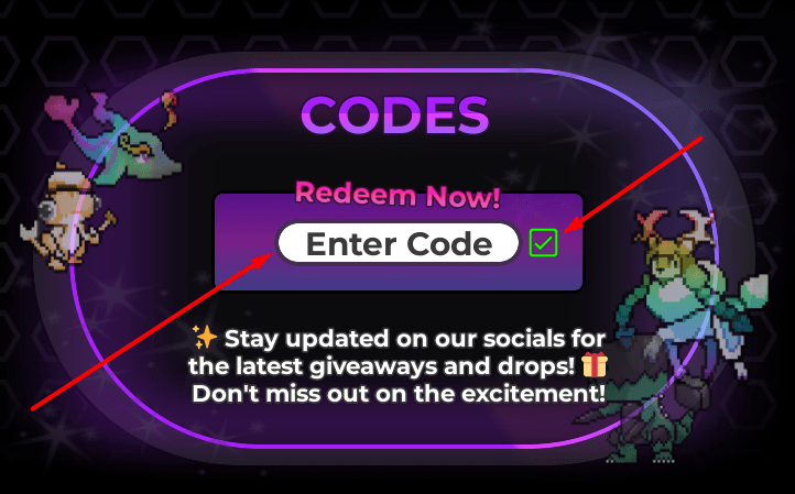 The Enter Code box and green checkmark in Tales Of Tanorio