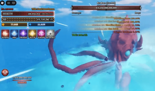 A player fighting the Kraken in Sailor Piece