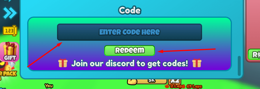 The Enter Code Here box and Redeem button in Yeet A Friend