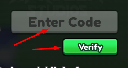 Enter Code box and Verify button to redeem codes in Race Your Lucky Block