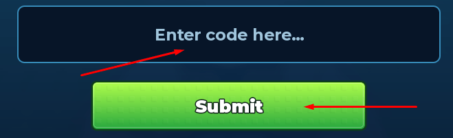 Enter code here box and Submit button to redeem codes in Drive-Thru Empire
