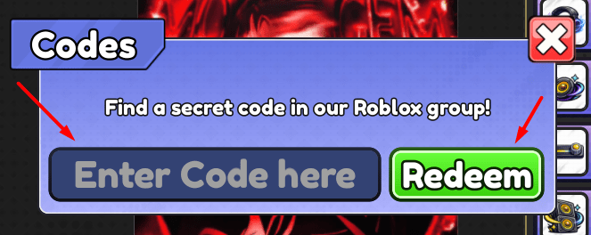 The Enter Code here box and the Redeem button in Phonk Clicker