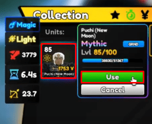 Anime Adventure New Moon Use button
