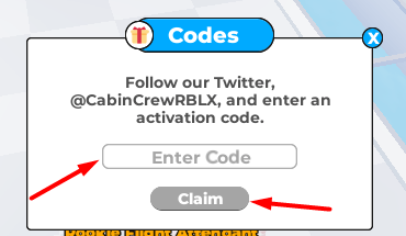 The Enter Code box and Claim button in Cabin Crew Simulator