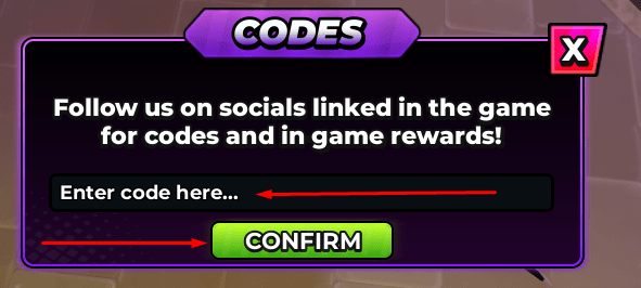 The codes section in Anime Apocalypse