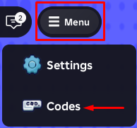 The Menu and codes button in Brainrot Clicker
