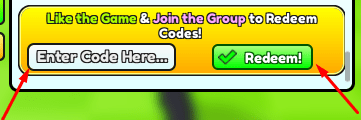 The Enter Code Here... box and Redeem! button in Build Anything to Survive!