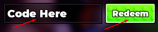 Code Here box and Redeem button to redeem codes in Mimic the Voice!