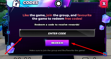 The ENTER CODE box and REDEEM button in Anime Overseer