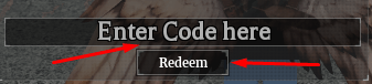 Enter Code here box and Redeem button to redeem codes in Strikeborn