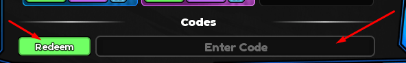The Enter Code box and Redeem button in Anime Duelists