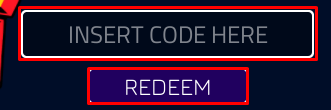 Invader enter codes box and redeem button