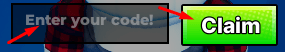 The "Enter your code" box and Claim button in Blind Duel