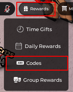 The Rewards button and Codes button in Wheelie District