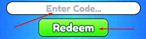 Enter Code box and Redeem button to redeem codes in Emerald Tappers Ultimate!